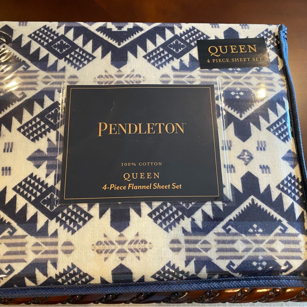 Pendleton 4 Piece Queen Flannel Sheet Set 100% Cotton Westward Journey Brand New